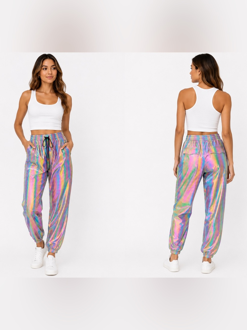 Official Holographic Reflective Jogger Pants Rainbow
